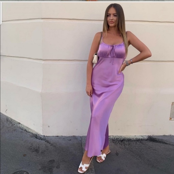 ZARA BLOGGERS FAV LILAC Satin Slip Maxi Purple Dress - Picture 10 of 11